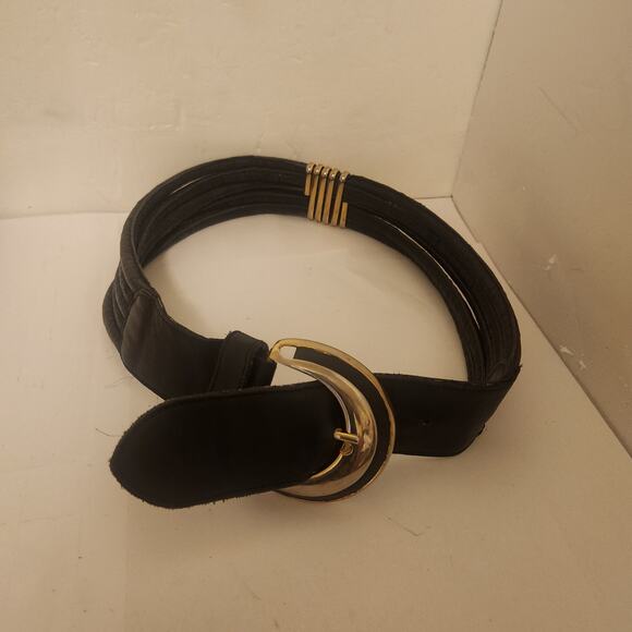 1980\'s Vintage Black Leather Belt 5 ropes 2\